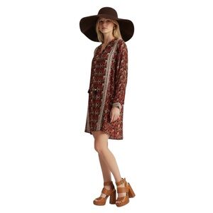 Anthropologie Verb Pallavi Singhee Sarah Red Beige Tunic dress boho western